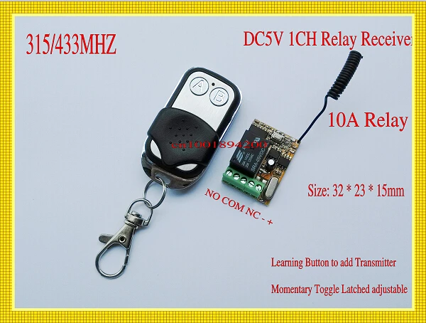 315/433mhz 1ch 5V DC Relay Remote switch Mini Light Lamp LED Power wireless controller COM NC NO micro rf receiver transmitter