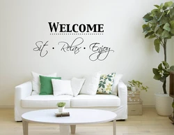 Vinyl Wall Word Decal Welcome Sit Relax Enjoy Wall Stickers Home Decor Living Room Entrance Wall Ornament Decals Shop WindowD772