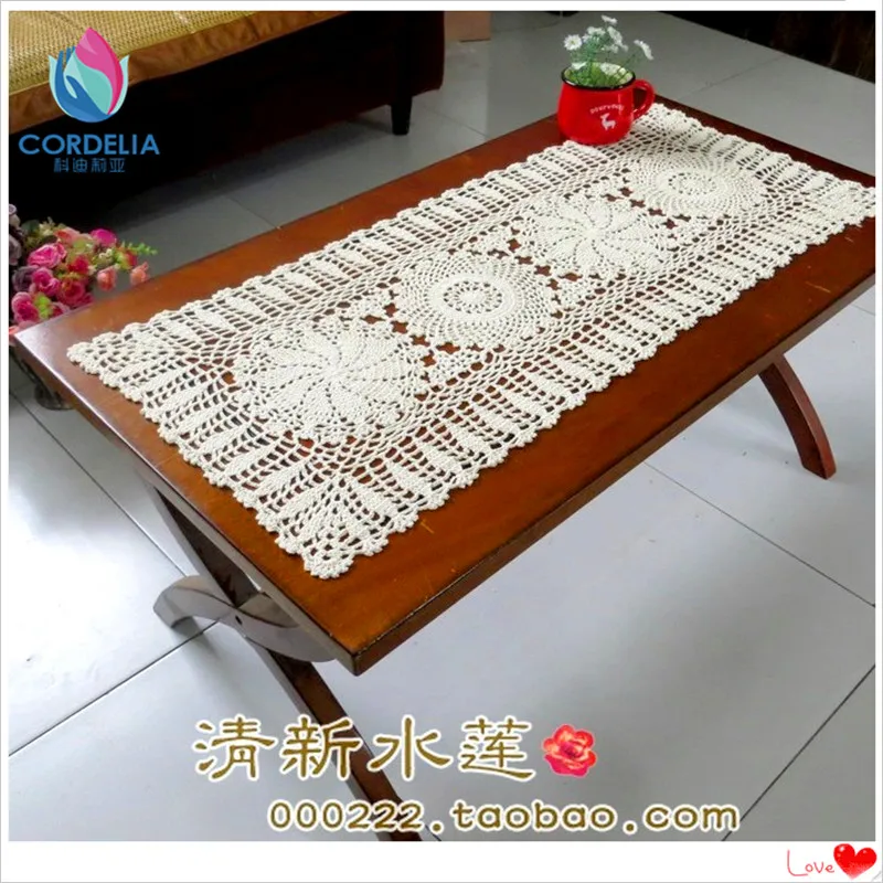 free shipping cotton lace table runner  crochet table cloth fashion cotton knitted lace 100% cutout cabinet  beige  table cover