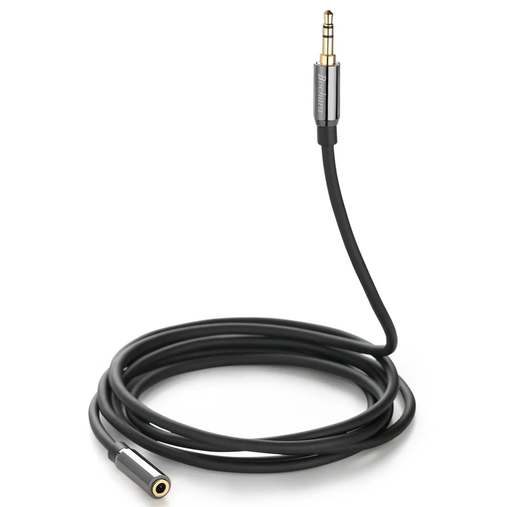 Bochara 1/8 \'\'3.5mm złącze Stereo przedłużacz męski na żeński OFC Audio ekranowany pozłacany 1.8m 3m 5m 10m 15m 20m