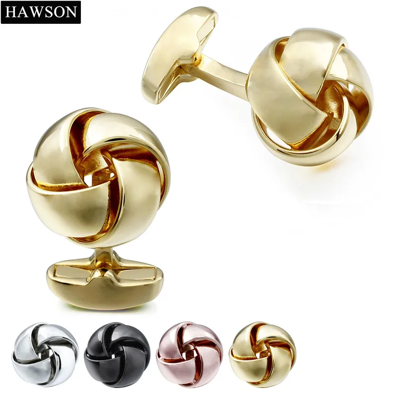 HAWSON Rose Gold Color Knot Cufflinks Fastener Mens Shirt Cuff link for Boyfriends Gift