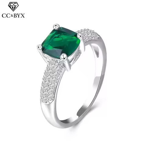 CC Ring Vintage Green Stone Rings For Women Silver Plated Jewelry Party Engagement Bijoux Fashion Accessories CC534