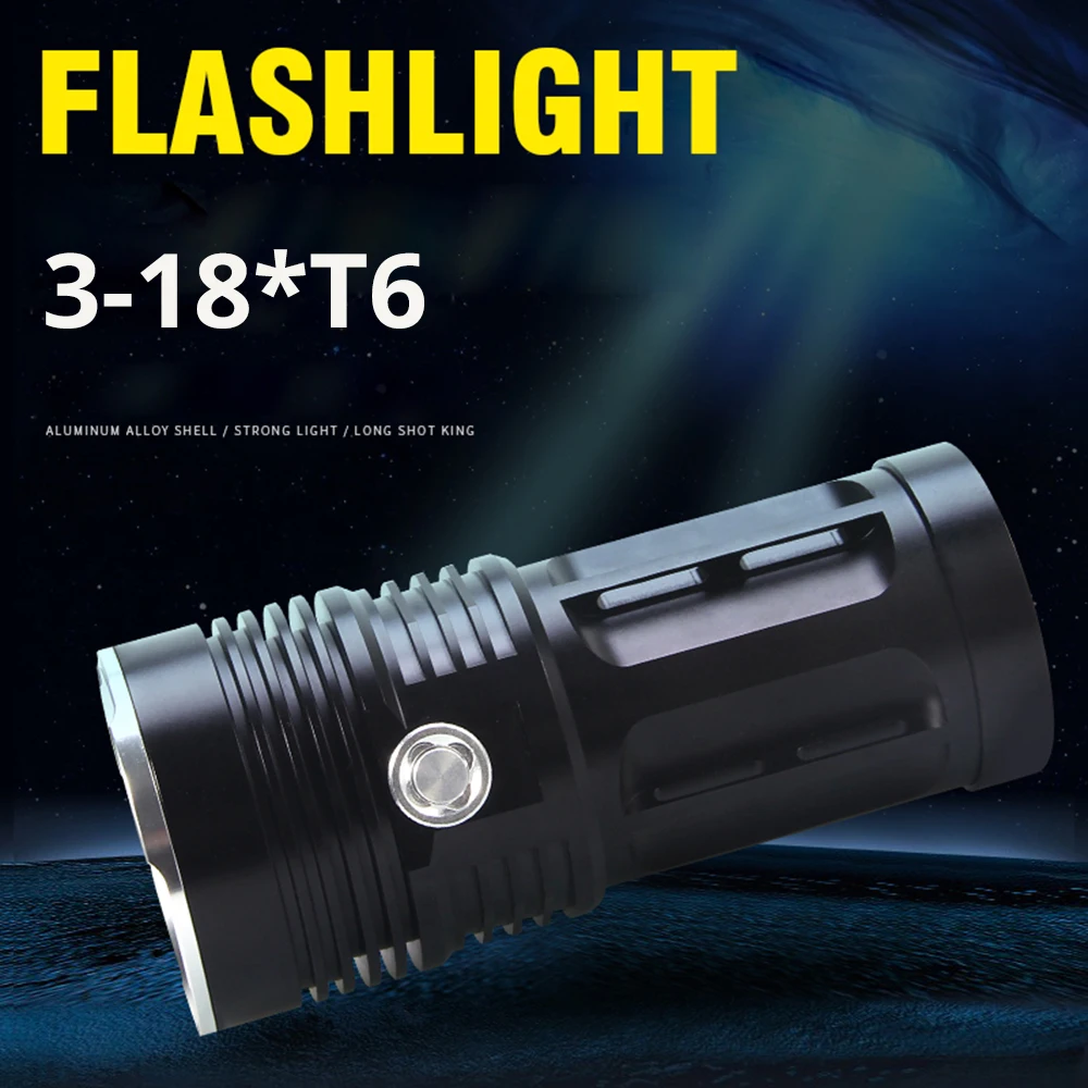 Most Powerful LED Flashlight 3to18*T6 LED Torch Light Tactical Flashlight 3Modes Linterna Portable Lamp Light By 4*18650