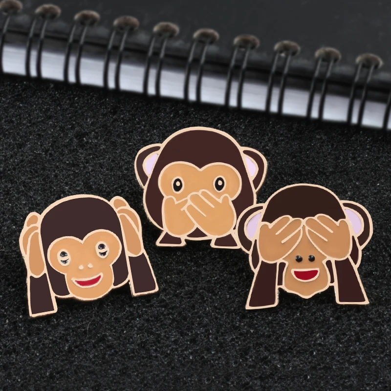 3 Pcs/Set Cartoon Brooches Cover Eye Mouth Monkey Enamel Pin Funny Kids Backpack Metal Badge Fashion Jackets Lapel Pins Jewelry