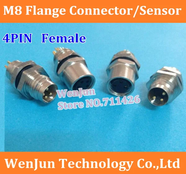 100PCS High Quality  M8 flange / socket 4 Pin 4 core Female connector ,4PIN sensor hole type / wall panel