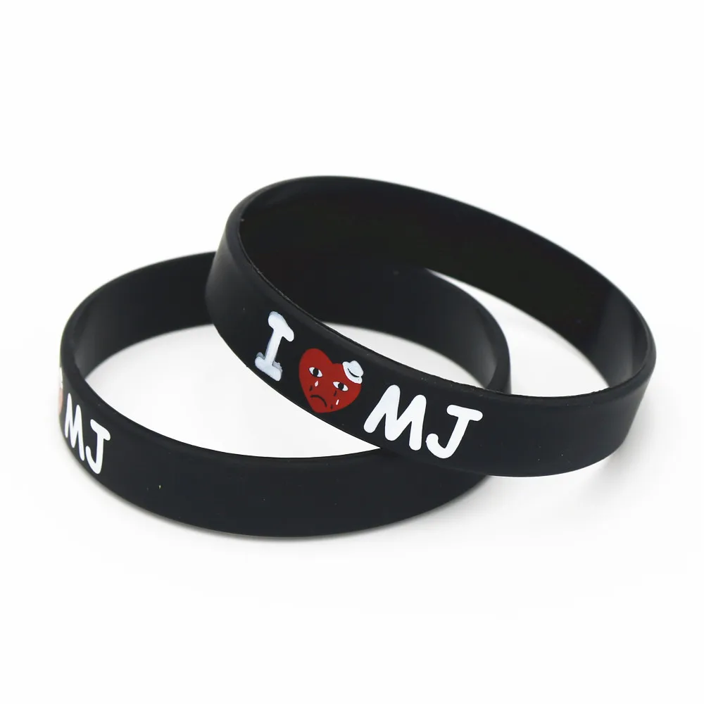 50PC New Black I Love MJ Michael Jackson Silicone Wristband Printed Black Bracelets&Bangles for Music lovers Gifts Jewelry SH154