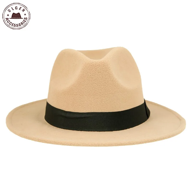 Vintage Unisex Wool Jazz Hats Large Brim Felt Cloche Cowboy Panama Fedora Hat for Women MenTrilby Derby Fedoras image 4