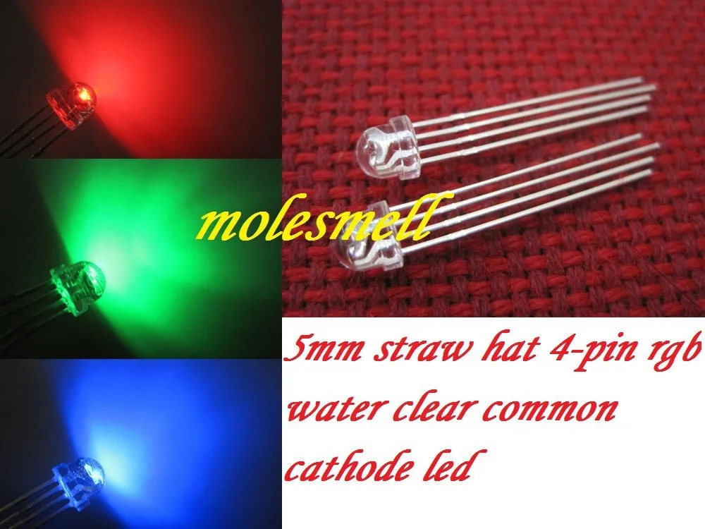 

10000pcs 5mm Straw Hat 4-Pin Tri-Color RGB Common cathode Red Green Blue LED Leds fast shipping 5mm StrawHat water clear rgb