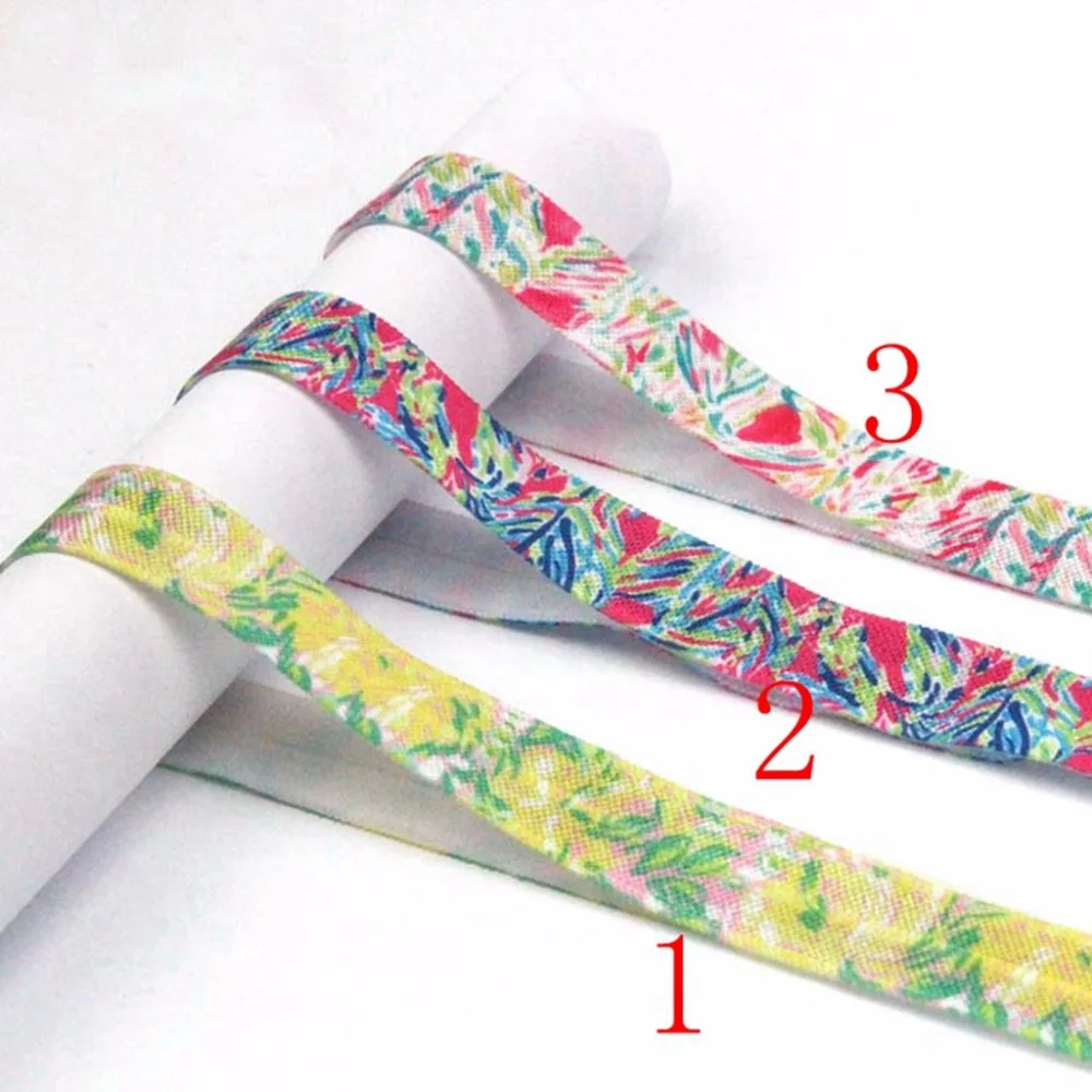 

100yards/lot 5/8" heat transfer flower flora printed foe fold over elastic for girl hair ties DIY accessories welcome custom