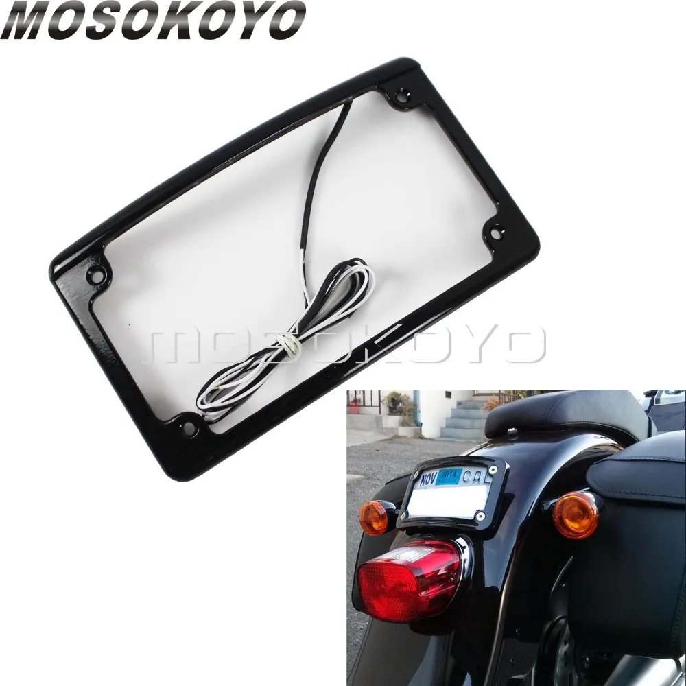 12 Degree Curve Motorcycle Black LED License Plate Frame Bracket for Harley Dyna Touring Road King Road Glide 7