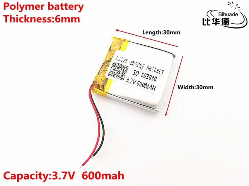 10pcs/lot 3.7V 600mAH 603030 Polymer lithium ion / Li-ion Rechargeable battery for DVR,GPS,mp3,mp4