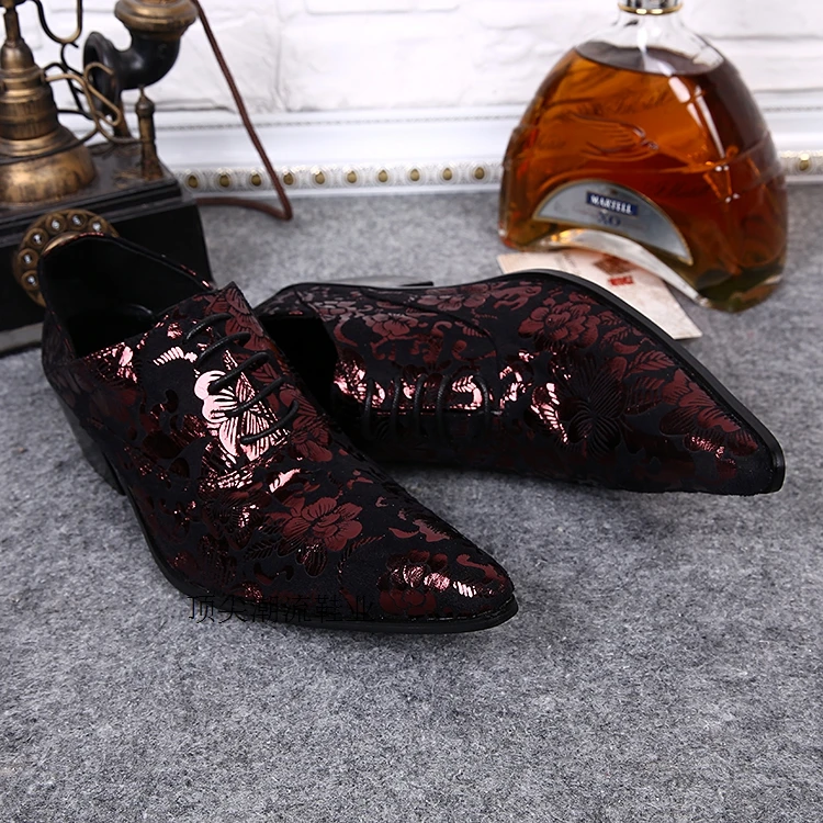 British style summer mens dress shoes elegant floral print high heels pointy oxford shoes for men shoes leather velvet loafers