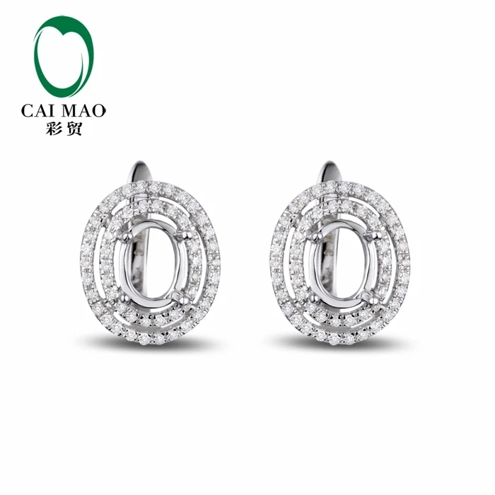 CaiMao Semi Mount Oval cut Settings & 0.42ct Diamond 14k White Gold Gemstone Engagement Fine Jewelry