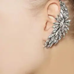 Feather Crystal Earrings Female Punk Ear cuff Clip One Piece Exaggerated Cuffs Earring For Women Punk Gothic Jewelry