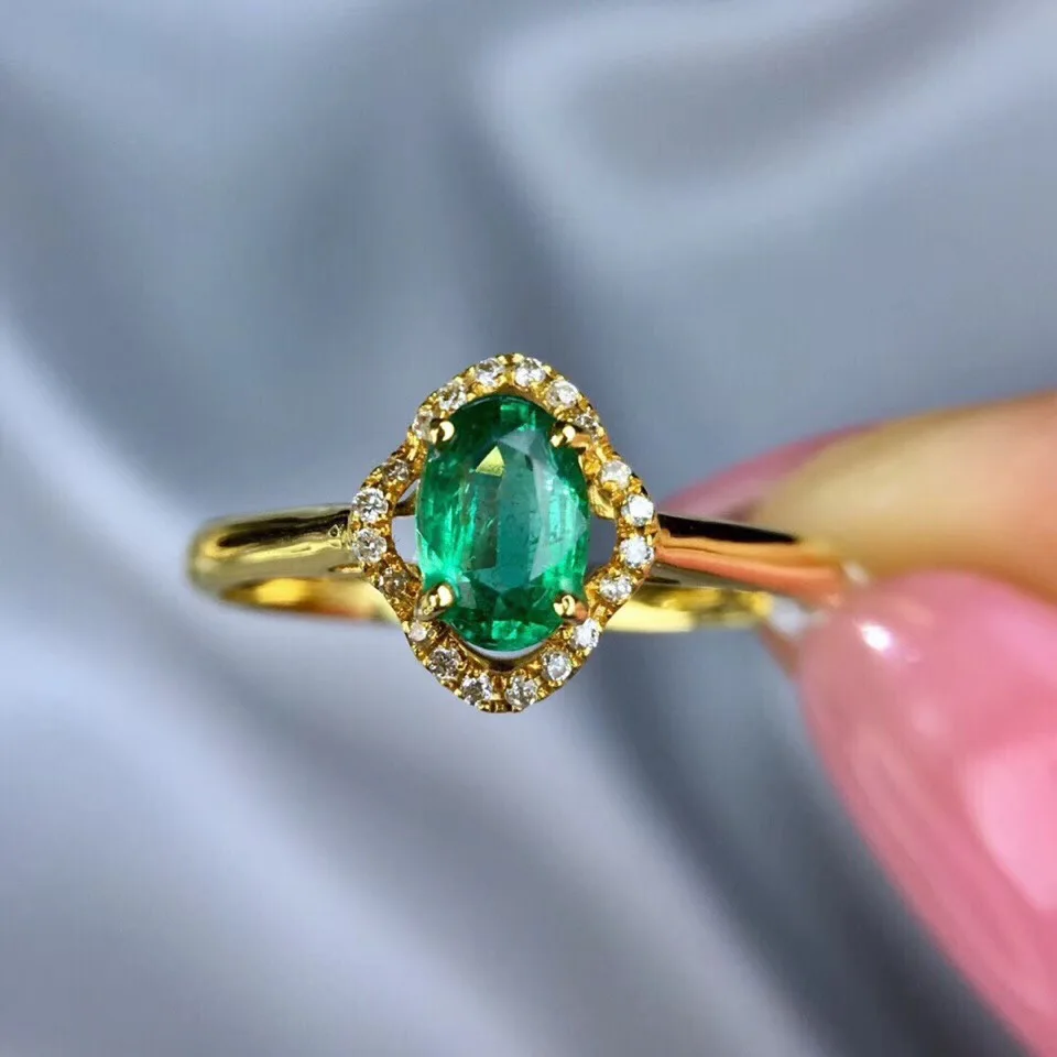 

Solid Real 14KT Yellow Gold AAA Lab Created Oval Shape Colombian Emerald 0.85ct Gemstone Engagement Rings for Women