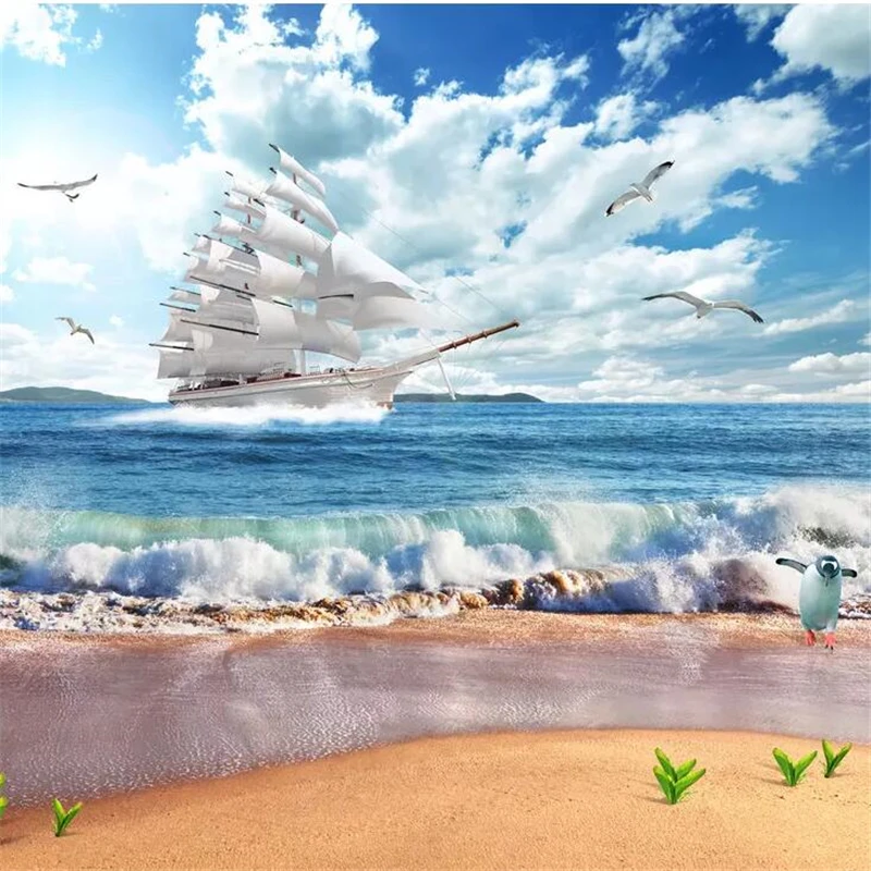 

wellyu Ultra HD smooth sailing seascape landscape 3D spray background wall custom large mural wallpaper papel de parede