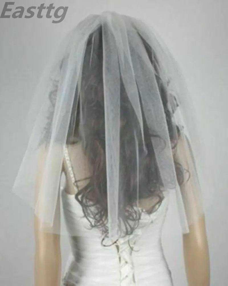 Wit/Ivoor Wedding Veil Elbow Lengte Met Kam Cut Edge Bridal Veils Bruiloft Accessoires Veu De Noiva