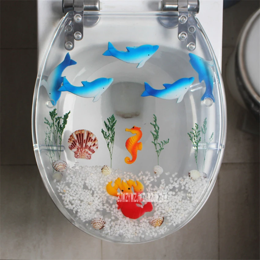 47*38CM High-grade Beautiful Resin Toilet Seat Cover Stainless Steel Slow Down  Mute Thickened U/V/O Type Universal Toilet Cover