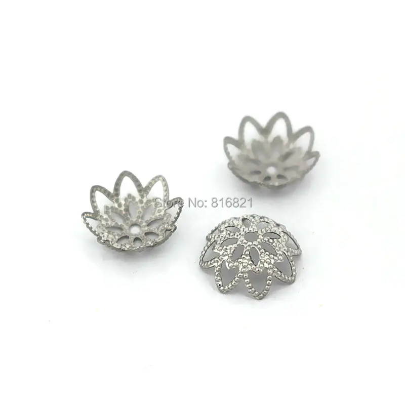 

200pcs 10mm Stainless Steel Filigree Flower Bead Cap Connectors Silver tone Hollow Spacer Beads DIY Finding Stuff Wholesale