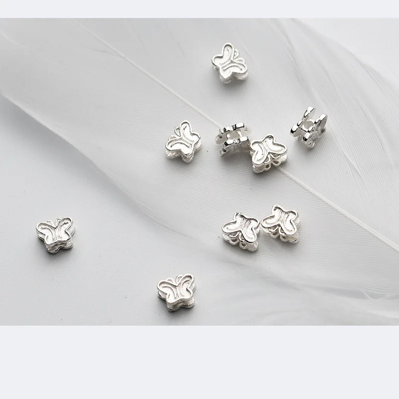 2pcs/Lot 925 Sterling Silver 6x5mm Pretty Butterfly Charm Loose Beads Women S925 Silver Space Beads DIY Jewelry Accessories