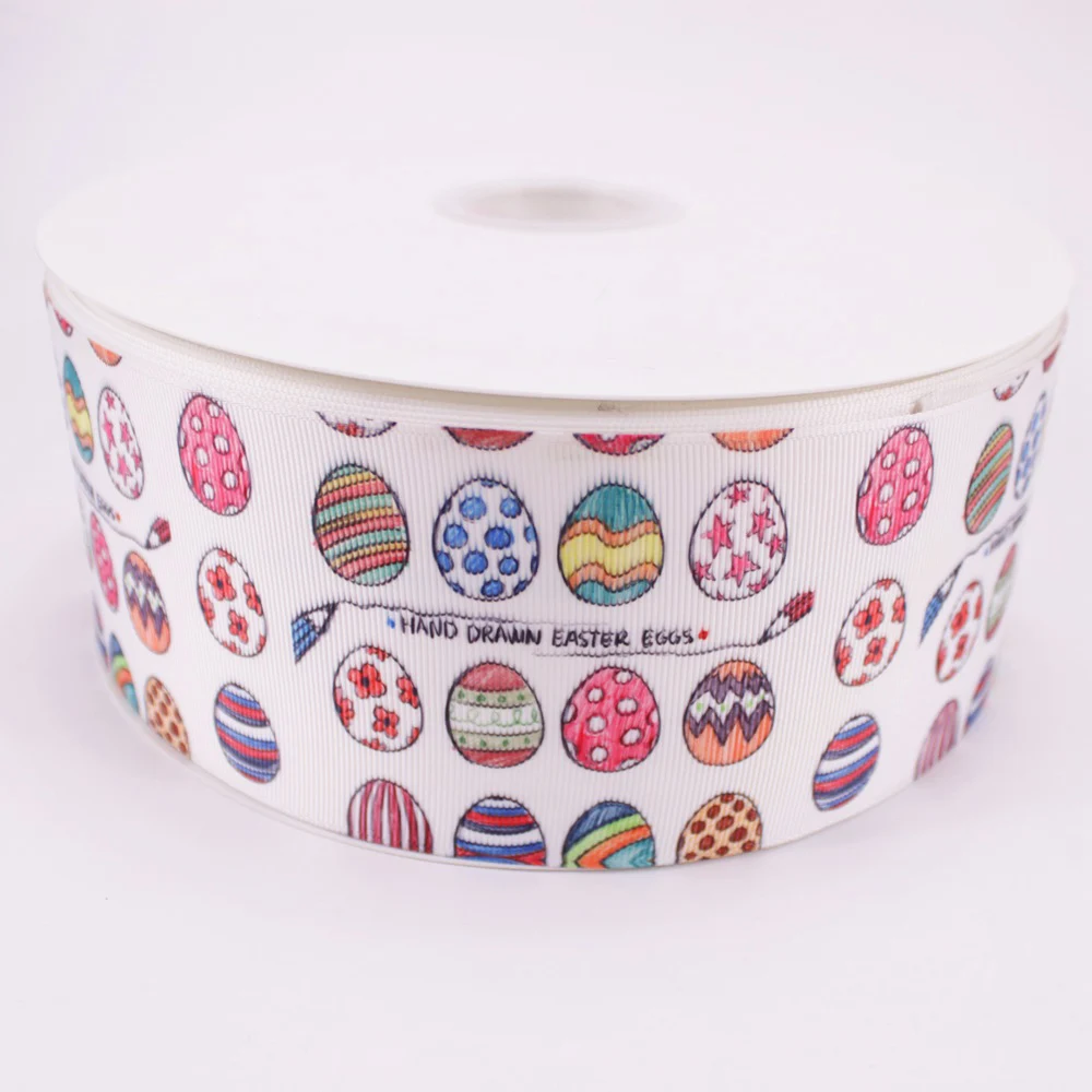 

75mm Heat Transfer Colorful Easter Eggs Printed Grosgrain Ribbon For Gift Wrapping Accessories 10Yards