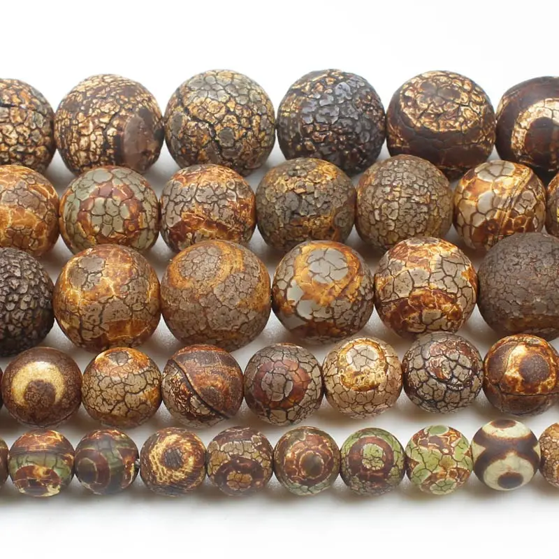 Old Ancient Dzi Agates,Crackle Brown 3eyes , 8-14mm Round Beads  ,Wholesale For DIY Jewellery Free Shipping !