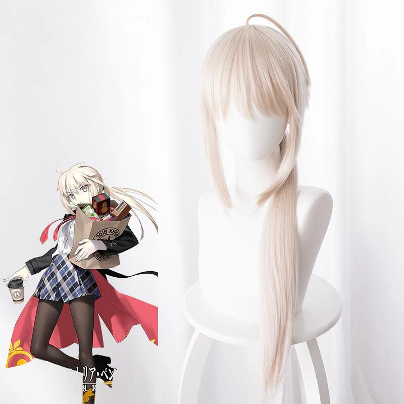 Arturia Pendragon คอสเพลย์วิกผม Fate Stay Night Grand Order Saber Alter ผมยาวสังเคราะห์ตรงยาว + หมวกวิกผม