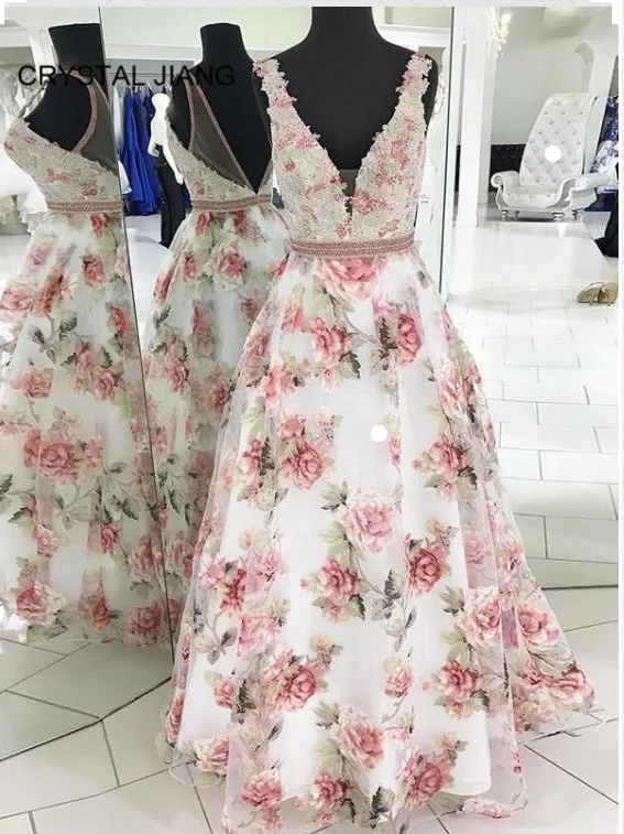 Lange Jurk 2020 Formele Jurken Lange V-hals Lace Applique Kralen Maatwerk Een Lijn Floor Lengte Sexy Back Bloemen prom Jurken