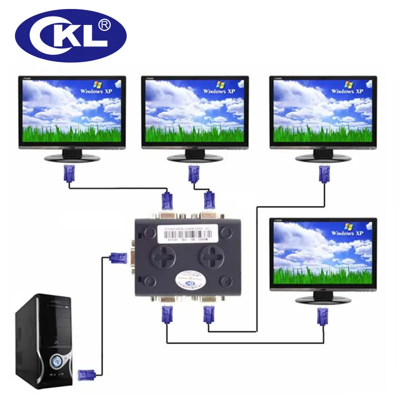 CKL-فاصل VGA أسود ، 2 أو 4 منافذ ، متوافق مع DDC DDC2 DDC2B ، نقل طاقة USB ، حتى 60 مترًا ، علبة ABS قابلة للتثبيت على الحائط