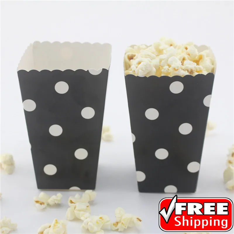 

36pcs Black Popcorn Boxes with White Polka Dot-Halloween-Small Treat Snack Gift Favor Goodie Paper Party Candy Boxes,Movie Night