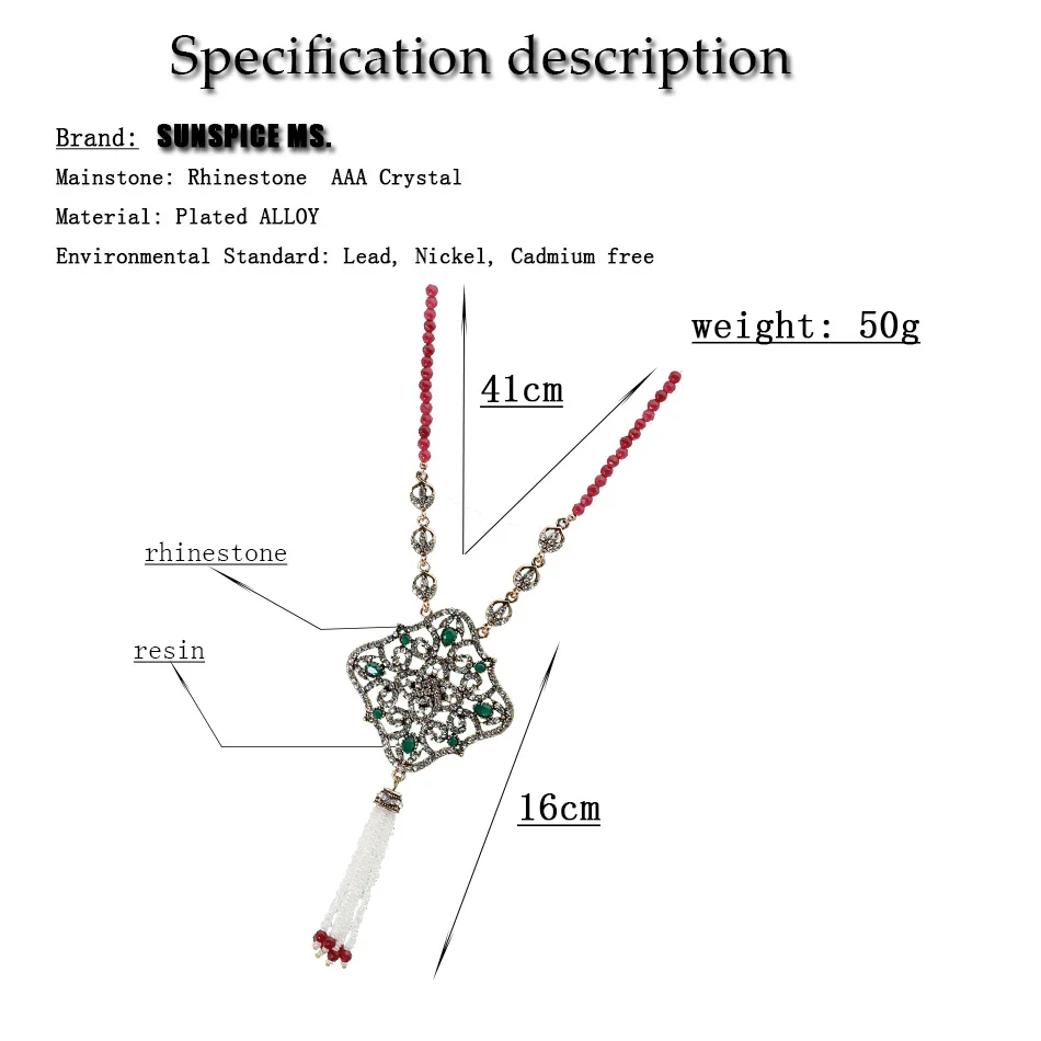 New Turkish Women Long Beads Sweater Chain Vintage Bohemia Crystal Pendant Necklace India Ethnic Wedding Bridal Jewelry 2018