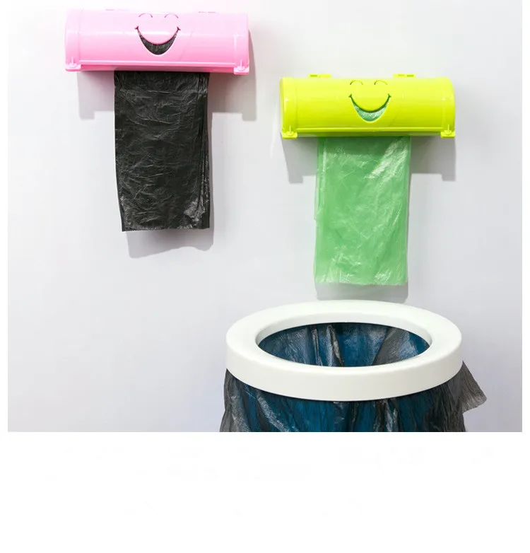 1PC Smile Face Garbage Bags Storage Box Container Wall-mounted Plastic Bag Holder Kitchen Grocery Dispenser Bathroom OK 0600