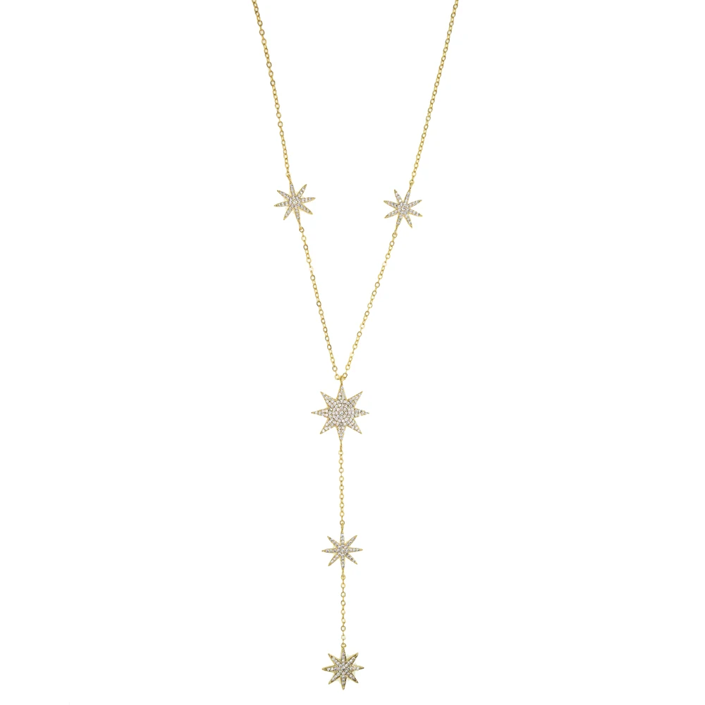 2025 New Sparking Sexy Star Charm Y Shape Long Necklace For Women Gold Color Plated Fashion Lariat Tiny Chain Wedding Jewelry