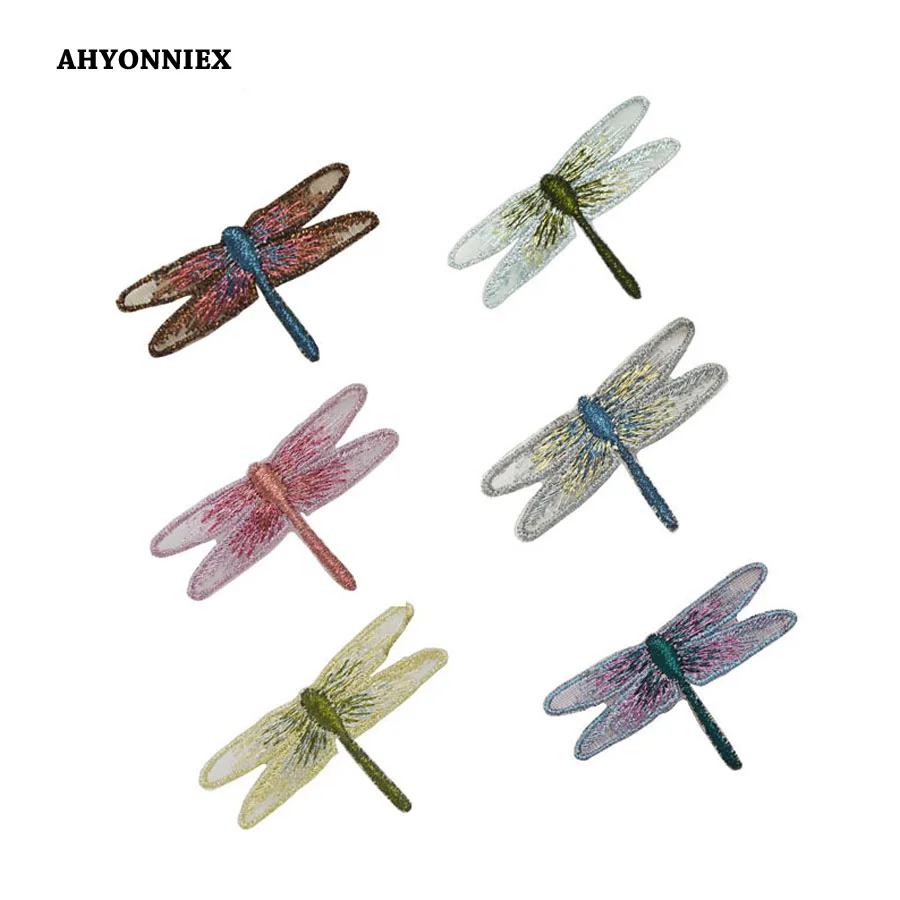 AHYONNIEX 1PC Cheap Embroidery Dragonfly Paches Iron On Patches For Clothing Stickers For Kids Clothes Jeans DIY Accessories