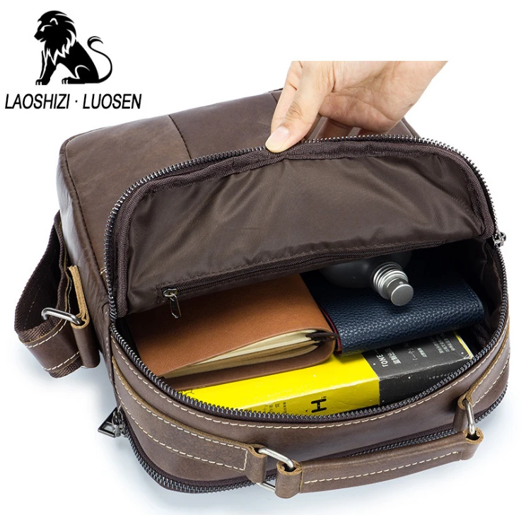 LAOSHIZI LUOSEN Men\'s Genuine Leather Shoulder Messenger Bags Male Tote Vintage small Crossbody Bags men Handbag Messenger Bag