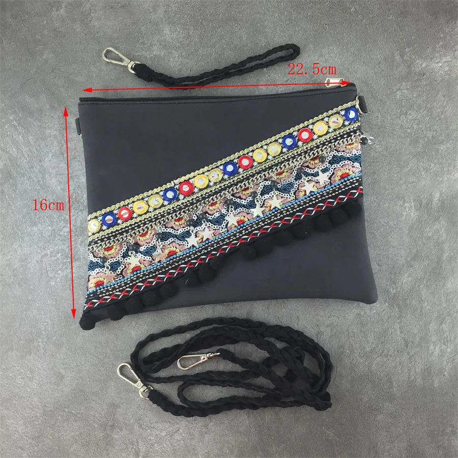 New Vintage Women Shoulder Cross body Bag High Quality Grey Pom POM Gypsy Bohemian Bags