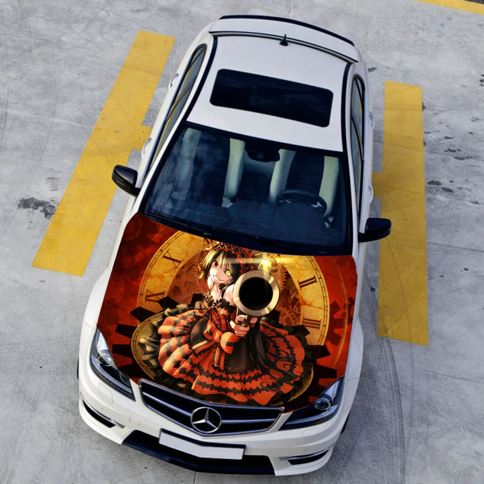 Car Styling Cartoon Hood Color Change Film Stickers Tokisaki Kurumi Anime Decals Car Paint Vinyl Wrap Auto Protective Sticker