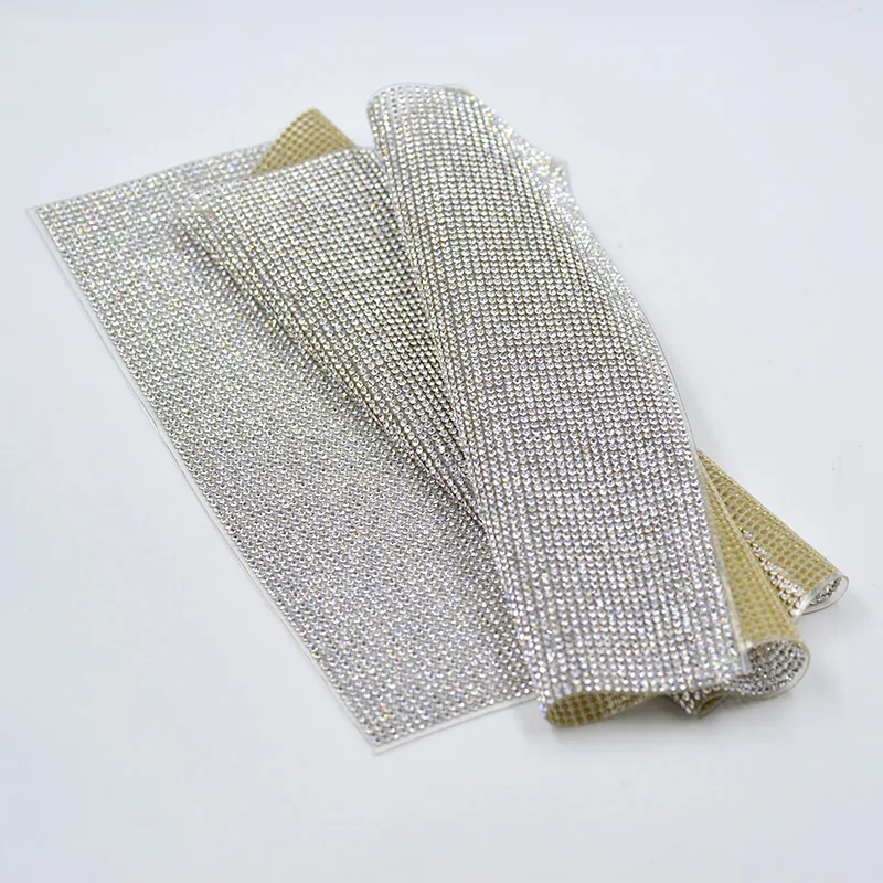 JUNAO 24*40cm Glitter Clear AB Glass Rhinestone Mesh Trim Hotfix Crystal Fabric Sheets Strass Ribbon Applique For Dress Crafts