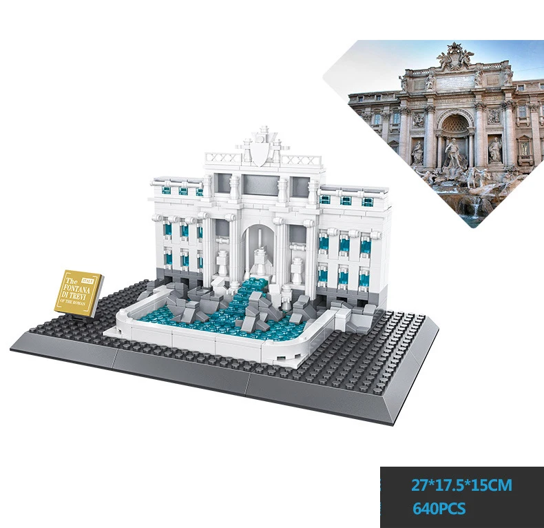 World Famous Architecture Brick Fontana Di Trevi Rome Italy Building Block Model Educational Toys Collection For Kids Gift