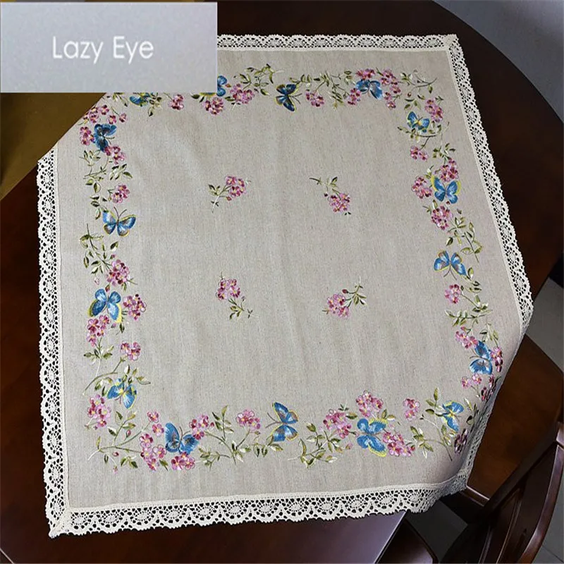 Free Shipping Cotton Natural Linen Flower Embroidery Tablecloth Cup Mat Blanker Place Wedding Living Decorate Antependium