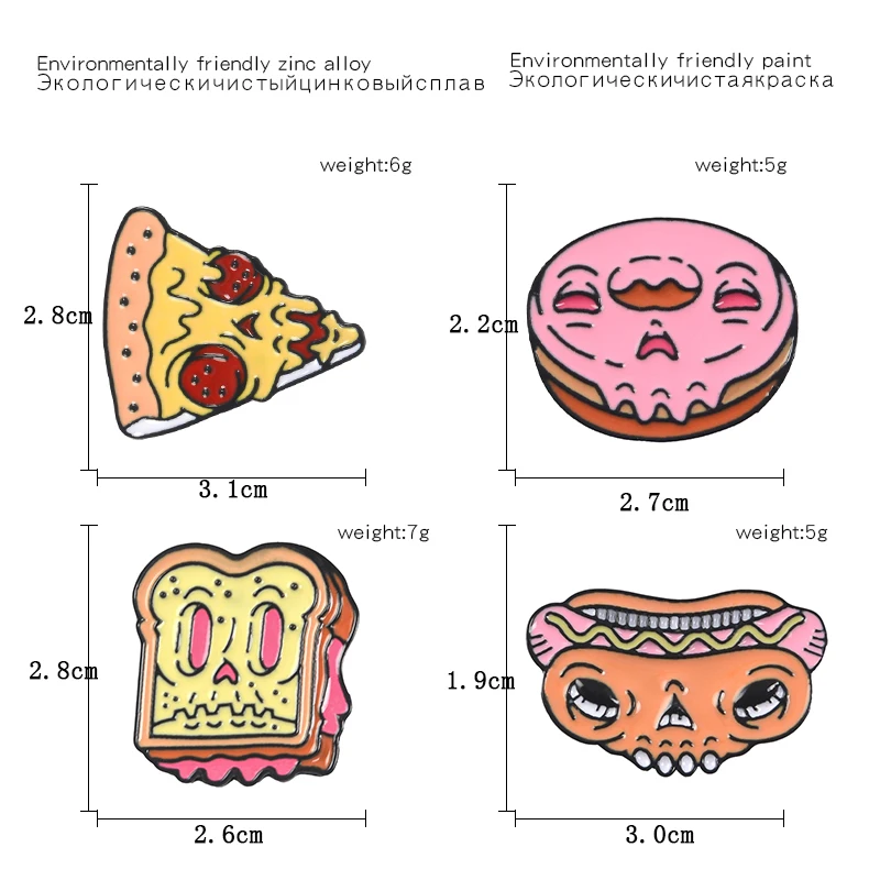 Pizza Bread Hot Dog Donut Enamel Pin Cartoon Gourmet Brooch Denim Backpack Lapel Badge Fashion Jewelry Gifts for Friends Kids