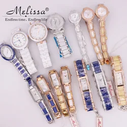 SALE!!! Discount Melissa Crystal Rhinestones Lady Women's Watch Japan Mov't Fashion Hours Ceramic Bracelet Girl's Gift Box