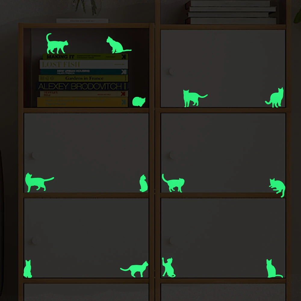 13pcs Cats Luminous Sticker Glow in the Dark Cartoon Animal Wall Switch Sticker Decal for Kids Room Furniture Laptop Phone Decor