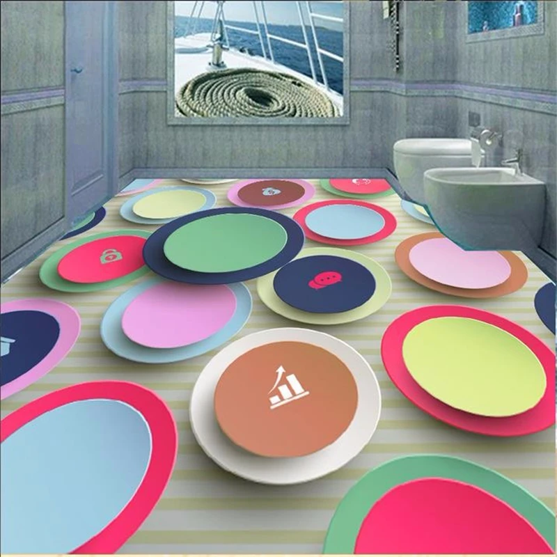 beibehang custom floor paper Abstract creative circle murals 3d pvc flooring waterproof 3d floor tiles self adhesive wallpaper