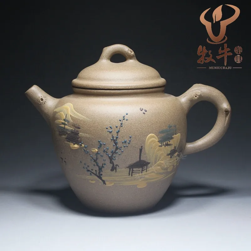 The direct origin of Yixing Zisha mud painting beauty shoulder 340ml custom gift teapot teapot mixed batch