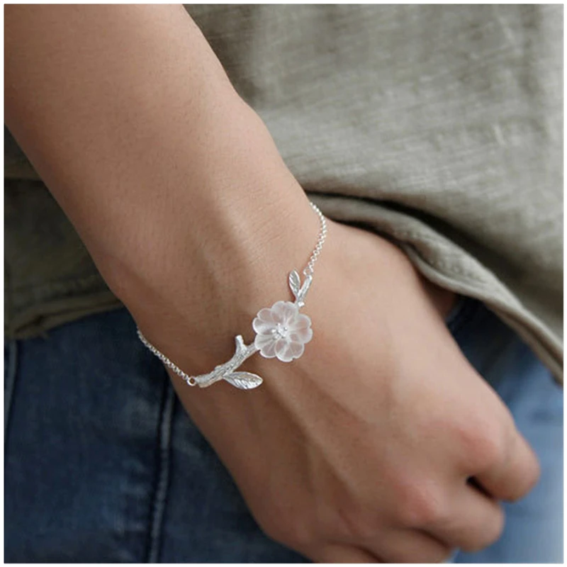 Lotus Fun Moment 925 Sterling Silver Natural Crystal stone bracelet charm Fashion Jewelry flower bracelet for Women drop ship