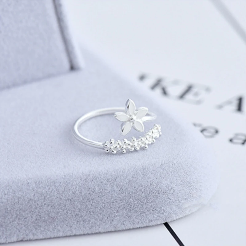 Fresh Flower Silver Color Temperament Personality Literary Fashion Gift Korea Female Resizable Opening Rings SRI172 image 2
