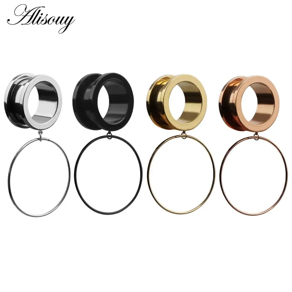 Alisouy 2pcs 6-25MM Stainless Steel Ear Plugs and Tunnels Dangle Ear Piercing Expansion Ear Stretched Flesh Tunnels Body Jewelry