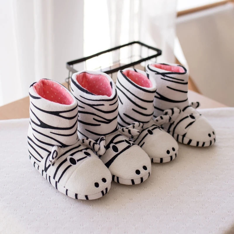 Winter kids Shoes Boys Girls Slippers Cartoon zebra Home Shoes Soft Comfortable Warm Parent-child Home Slippers Floor home boots