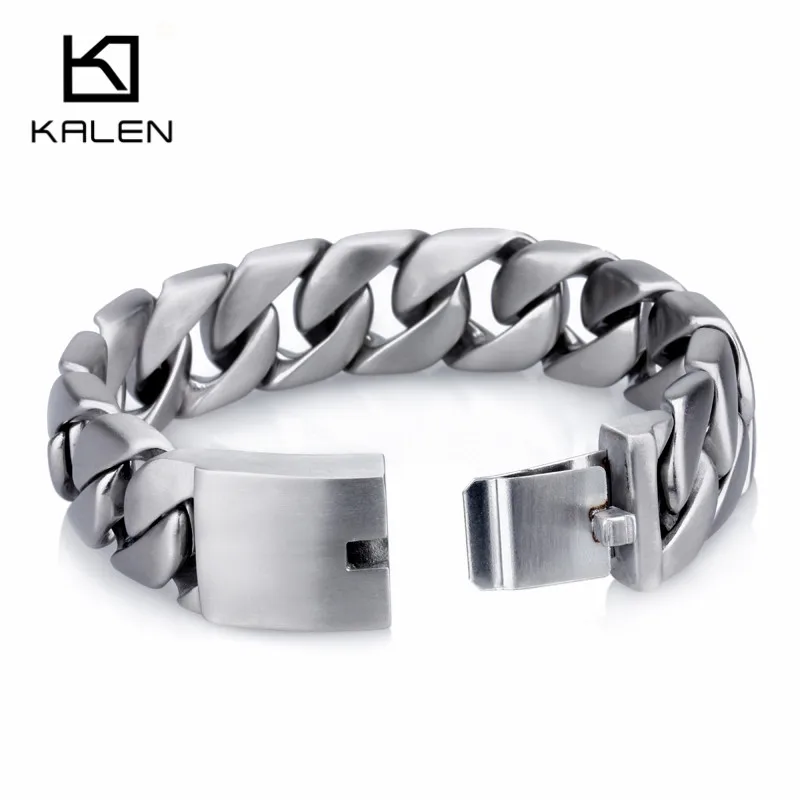 KALEN Heavy Chunky Cuban Link Chain Bracelet Jewelry High Quality Stainless Steel Brushed Matte Bracelet Men Accessories 2020